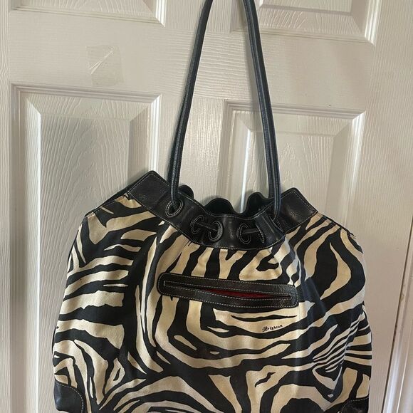 Brighton Zebra Embroidered Floral Canvas Leather trim  Large Shoulder Bag - Picture 6 of 14